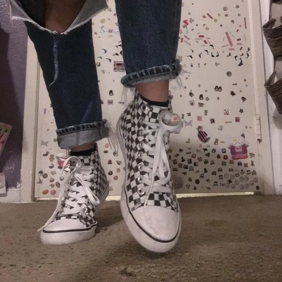 checkered high top converse